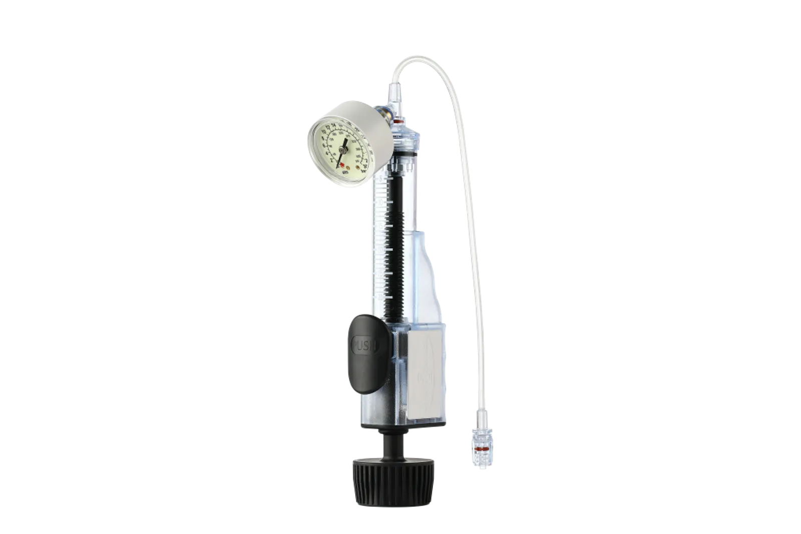 Balloon in-deflation device with pressure gauge and extension tube